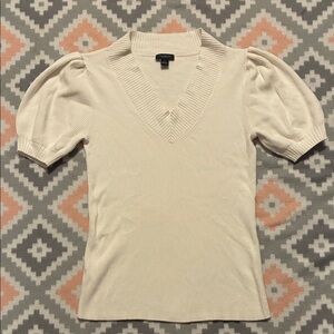 Ann Taylor Cream V-Neck Puff Sleeve Blouse Size Medium